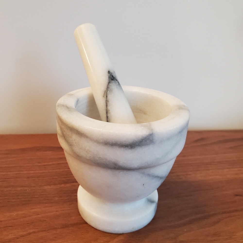 Carrara Marble Mortar and Pestle Set for Grinding Small Spices & Medicine